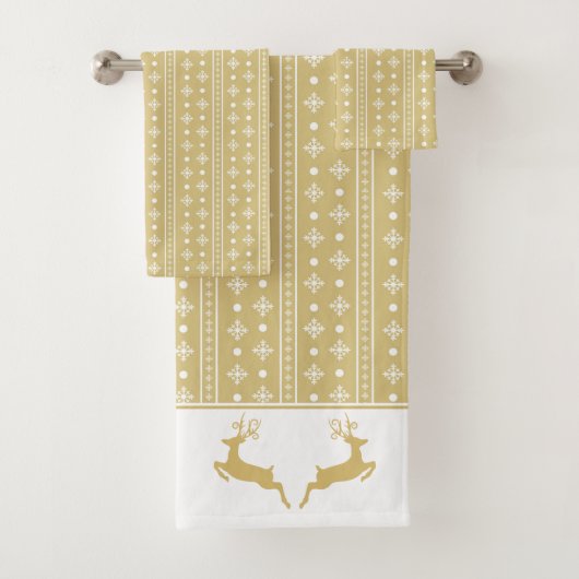 Gold Reindeer Nordic Pattern Bad Handdoek (Insitu)