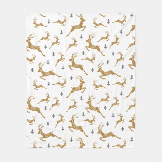 Gold Reindeer Pattern Fleece Deken (Voorkant)