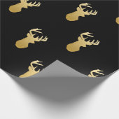 Gold Reindeer Pattern Wrapping Paper Black Cadeaupapier (Hoek)