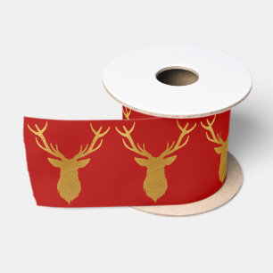 Gold Reindeerrode kerstsatijn lint