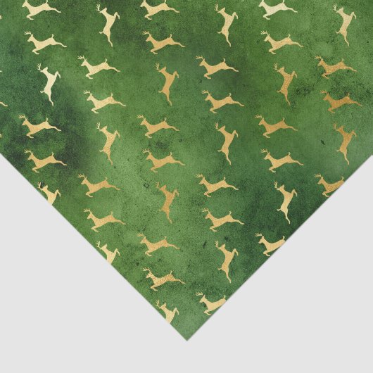 Gold Reindeers op donkergroen Tissuepapier (Detail)