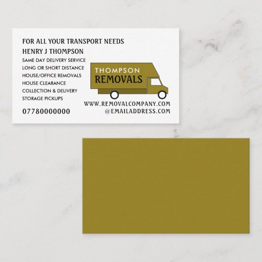 Gold Removal Van, verwijderend Bedrijf Visitekaartje (Voorkant / Achterkant)