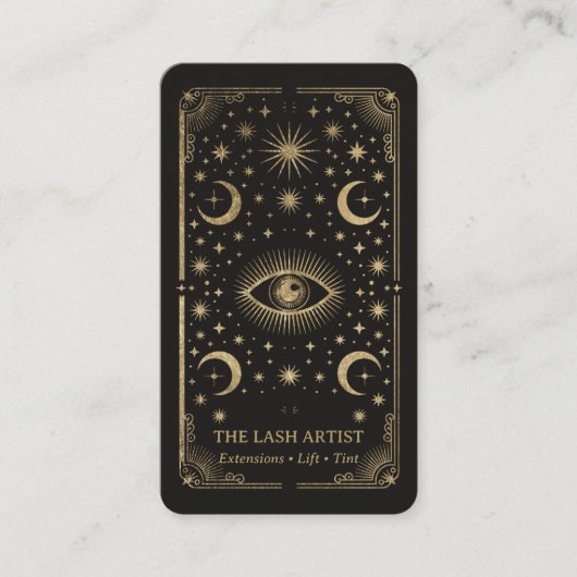 Gold Retro Celestial Tarot Lash Artist QR Code Visitekaartje (Voorkant)