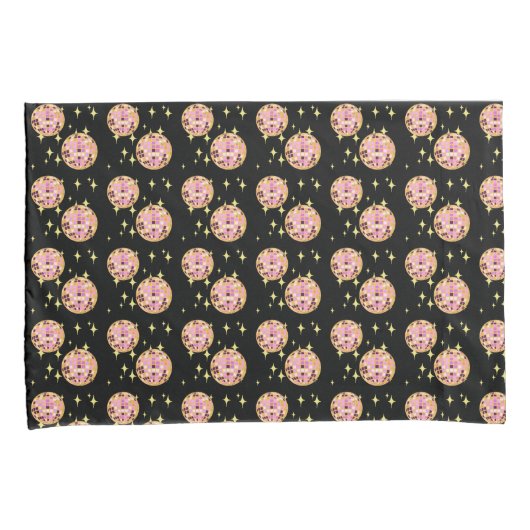 Gold Retro Disco Ball Mirrorball Black Kussensloop (Voorkant-Rechts)