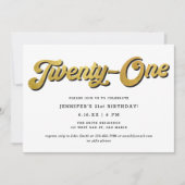 Gold Retro Script Black White 21st Birthday Party Kaart (Voorkant)