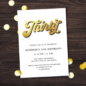 Gold Retro Script Black White 30th Birthday Party Kaart