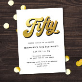 Gold Retro Script Black White 50th Birthday Party Kaart