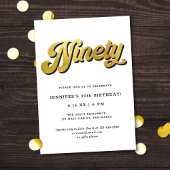 Gold Retro Script Black White 90th Birthday Party Kaart