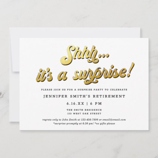 Gold Retro Script Surprise Retirement Party Kaart (Voorkant)