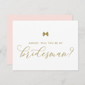 Gold Ribbon Bow Serez-Vous Ma Carte Bridesman (Devant / Derrière)