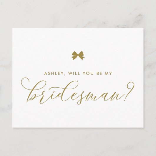Gold Ribbon Bow Serez-Vous Ma Carte Bridesman (Devant)