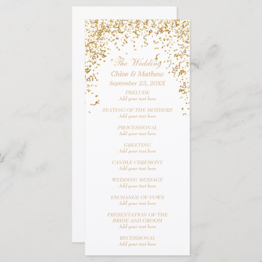 Gold Ribbon Confetti Wedding Programma (Voorkant / Achterkant)
