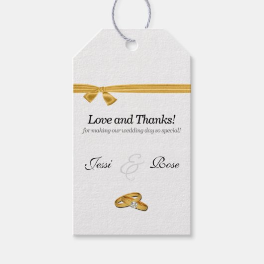 Gold Ribbon Gay Weddenschap Twee Brides Dank je Cadeaulabel (Voorkant)