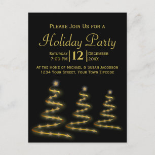 Gold Ribbon kerstbomen Black Holiday Party Uitnodiging Briefkaart