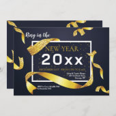 Gold Ribbon New Year Party Invitation (Devant / Derrière)