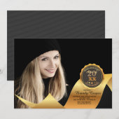 Gold Ribbon Photo Afstuderen Invitation Kaart (Voorkant / Achterkant)