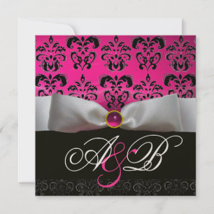 GOLD RIBBON PINK PAARSE BLACK DAMASK MONOGRAM KAART