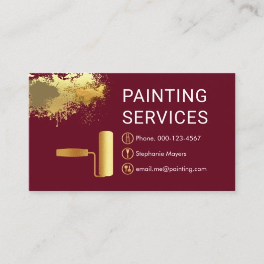 Gold Roller Brush On Paint Splatter Painter Visitekaartje (Voorkant)