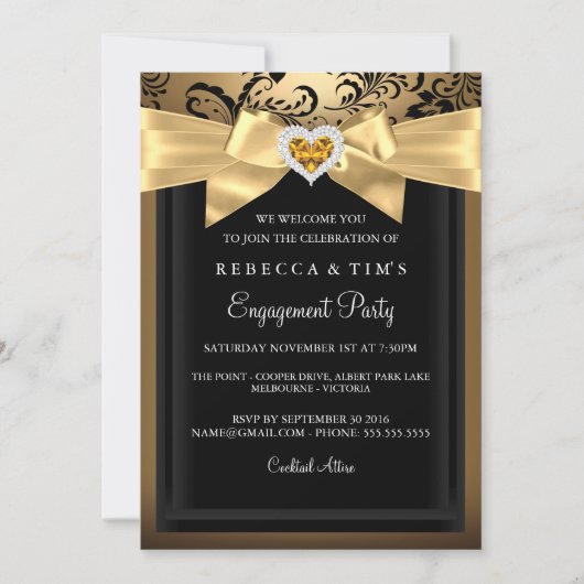 Gold Romantic Heart Engagement Party Invitation (Devant)