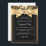 Gold Romantic Heart Engagement Party Invitation<br><div class="desc">Invitation Gold Engagement Party. Arc en or avec coeur bijou et design floral noir. VEUILLEZ NOTER toutes les images plates ! Ils n'ont pas de vrais vaches,  diamants ou bijoux! !</div>