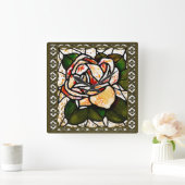 Gold Roos Art Deco Vierkante Klok (Huis)