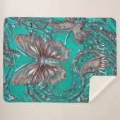 Gold Roos Blauwgroen Butterfly - Persoonlijke naam Sherpa Deken (Voorkant (horizontaal))