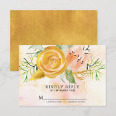 Gold Roos Blush Pink Peony Floral Wedding RSVP Kaartje (Voorkant / Achterkant)