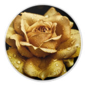 Gold Roos Ceramic Knob. Keramische Knop (Voorkant)