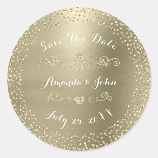 Gold Roos Glitter Save the Date Green Pastel Mint Ronde Sticker (Voorkant)