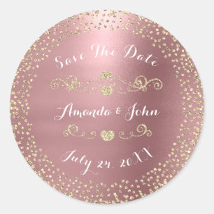 Gold Roos Glitter Save the Date Mauve Pink Blush Ronde Sticker