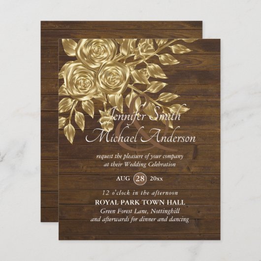 Gold Roos Metallic Wedding Invitations (Voorkant / Achterkant)