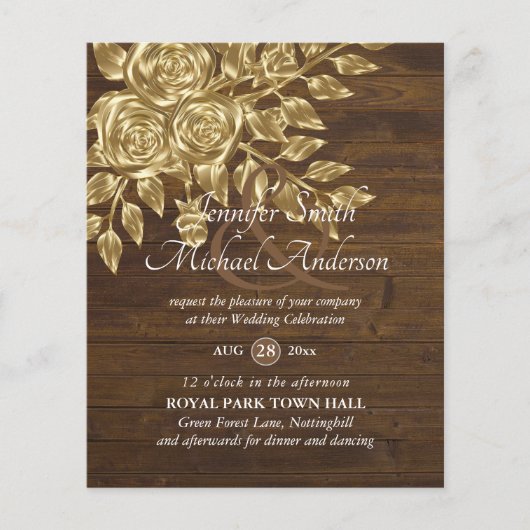 Gold Roos Metallic Wedding Invitations (Voorkant)