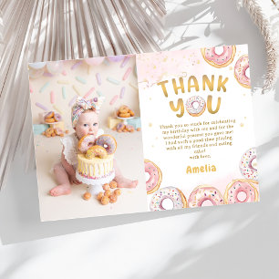 Gold Rose Donut Girl Birthday Photo Carte de remer