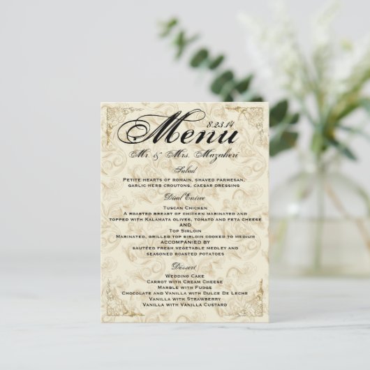 Gold Rose Mariage Diner Menu Merci Note (Debout devant)