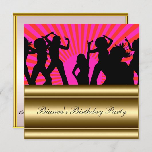 Gold rose Populaire Disco Toute invitation d'anniv (Devant / Derrière)