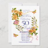 Gold Rose Ribbon 50th  Birthday Invitation (Devant)