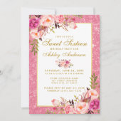 Gold Rose Sweet 16 Invitation d'anniversaire | Ret (Devant)