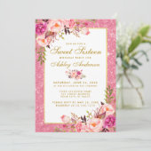 Gold Rose Sweet 16 Invitation d'anniversaire | Ret (Debout devant)
