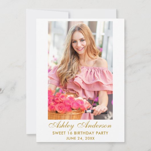 Gold Rose Sweet 16 Invitation d'anniversaire | Ret (Dos)