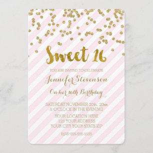 Gold Rose Sweet 16 Invitations de fête d'anniversa