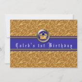 Gold & Royal Blue Crown Invitations de fête d'anni (Devant)
