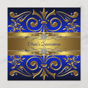 Gold Royal Blue Quinceanera Uitnodigingen