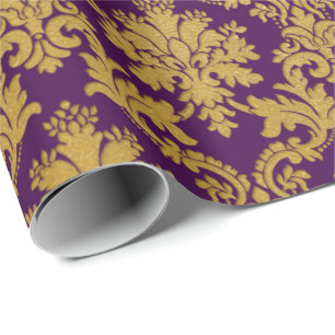 Gold Royal Damask Floral Paars Plum Baroque Cadeaupapier