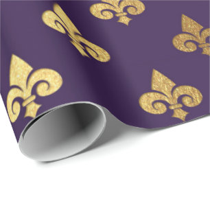 Gold Royal Fior De Lise Ornament Heraldic Indigo Cadeaupapier