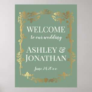 Gold Rozen Lijst op groen huwelijk welkom Poster