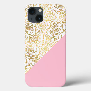 Gold Rozen met roze iPhone 13 Hoesje
