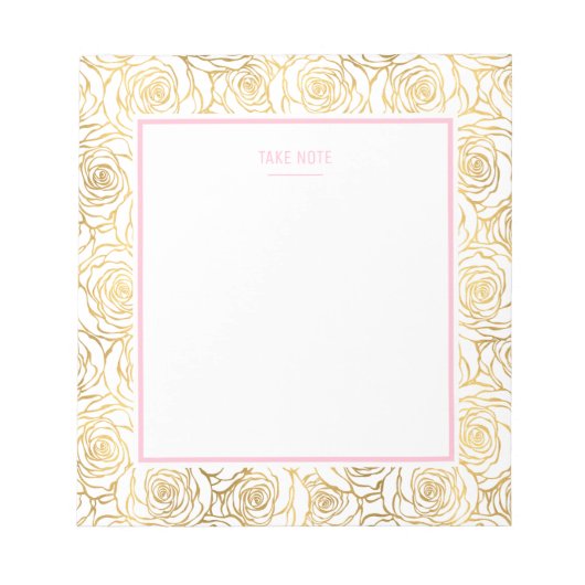 Gold Rozen met roze Notitieblok (Voorkant)
