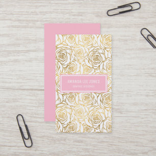 Gold Rozen met roze Visitekaartje