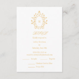 Gold RSVP card Monogram With 2 Entree Choice Informatiekaartje