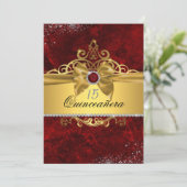 Gold Ruby Red Quinceanera Invitation (Debout devant)